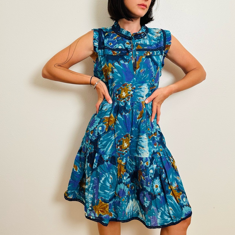 Sundance Baby Doll Dress Tiered Sleeveless Boho Floral Sleeveless